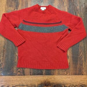 J. Crew Men's 100% Wool Thick Red Sweater with Gray and Dark Red Stripes